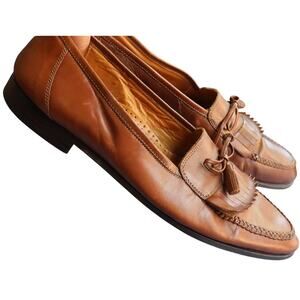 Vintage 90s Stanley Blacker Brown Leather Loafers Kiltie Tassel Dress Shoes 10